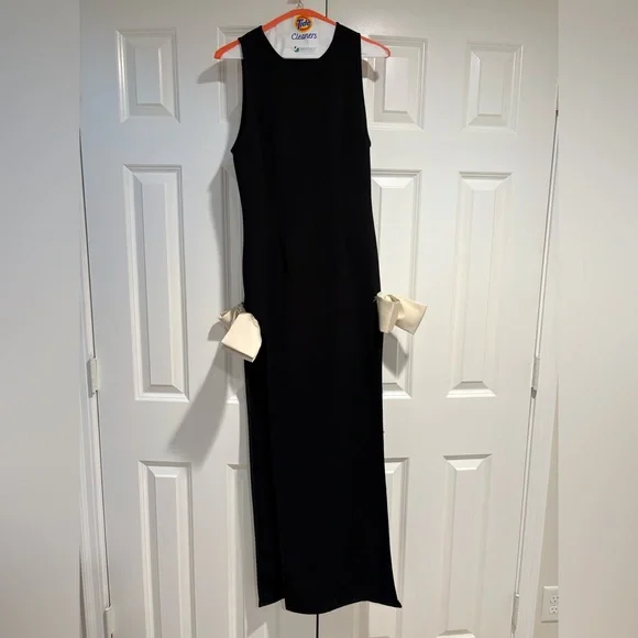 Atoir Reformation Jana Bow Dress Size 6 Slit Black and Cream Black Tie Formal - Picture 7 of 14